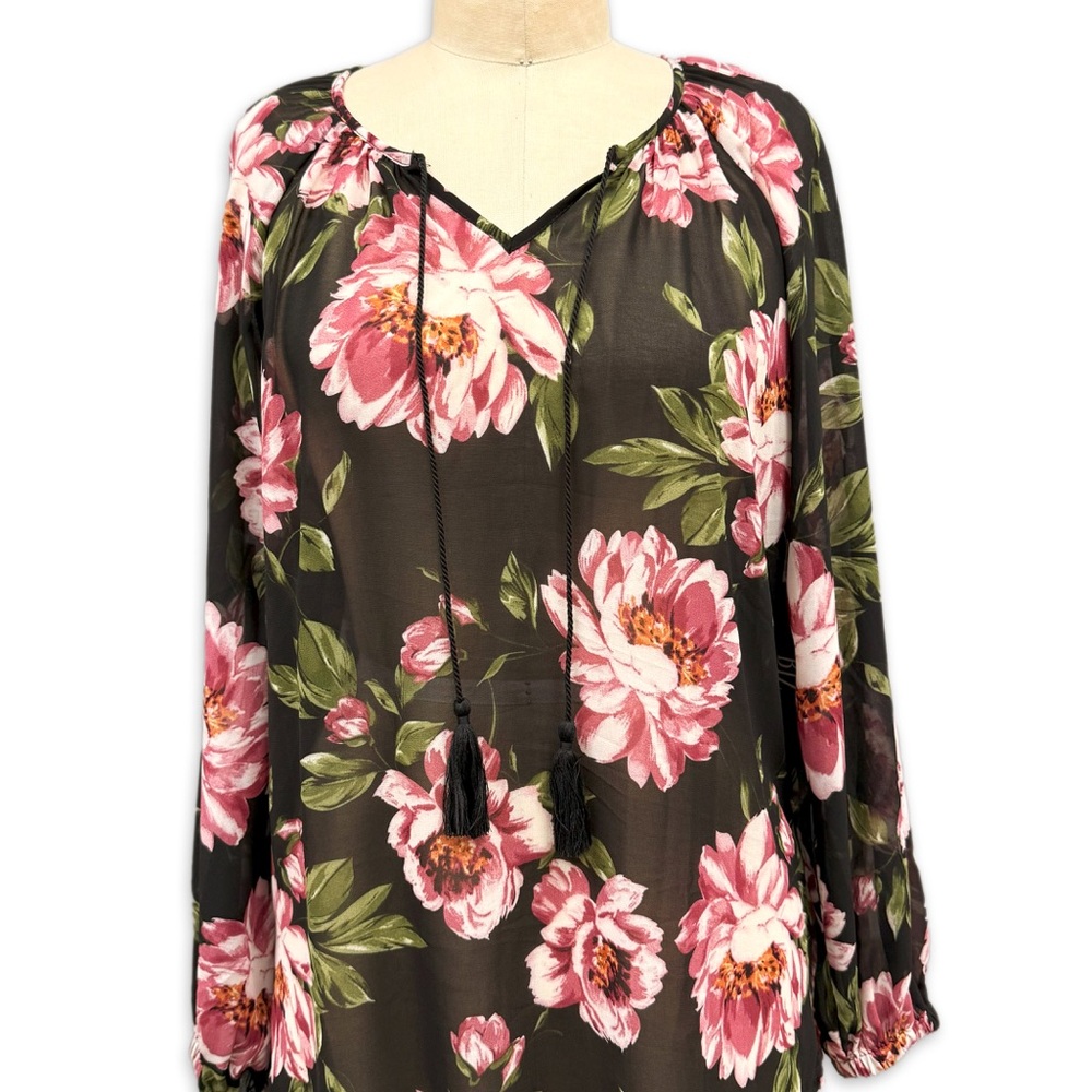 Paparazzi Pink and Orange Long Sleeve Tie Front Blouse